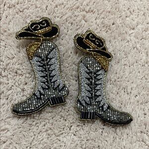 NWOT Anna & Ava cowboy boots and hat beaded felt back earrings about 2" long